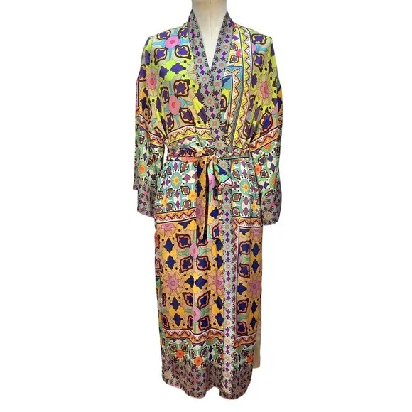 Zara Womens Size S Satin Colorful Long Kimono Robe Boho Festival - Picture 1 of 10